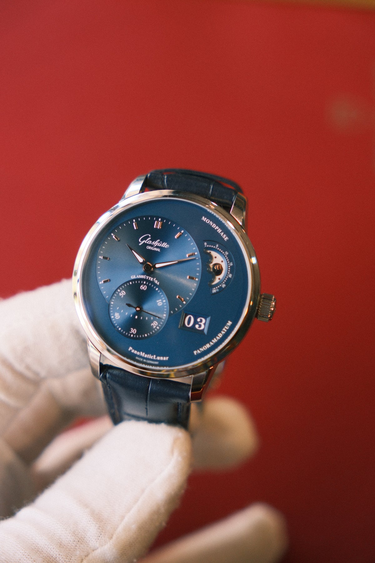 Glashütte Original PanoMaticLunar Blue Dial on Leather