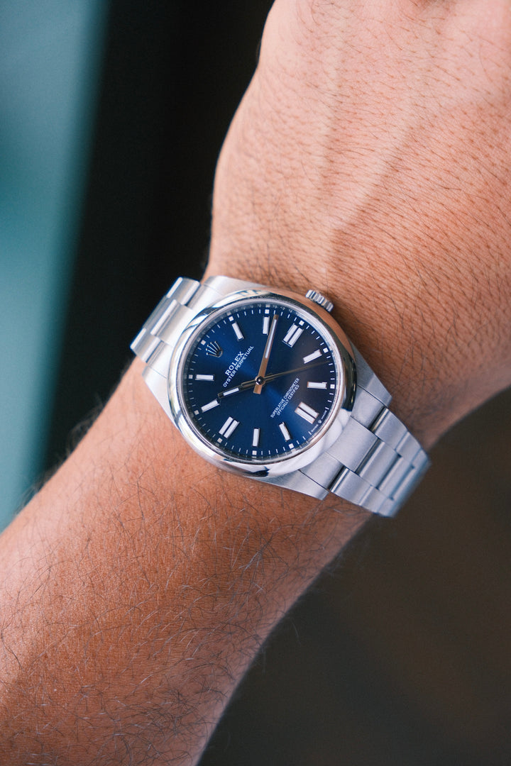 Rolex Oyster Perpetual 41 Blue Index Dial on Oyster
