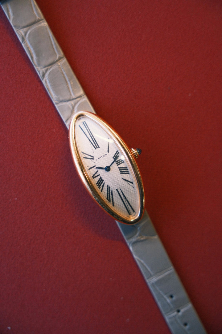 Cartier 90's Baigniore Allongee Guilloche Dial on Leather