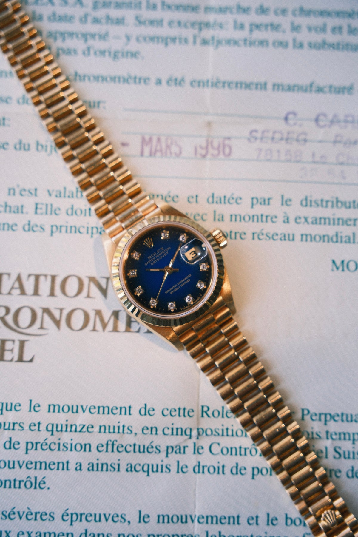 Rolex 1995 Datejust Lady President Blue Diamond Dial on President
