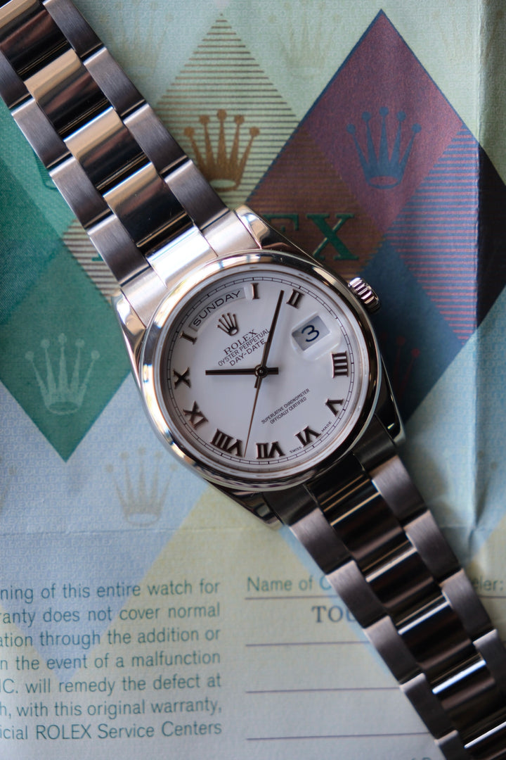 Rolex Day-Date 36 Silver Stick Dial on Oyster